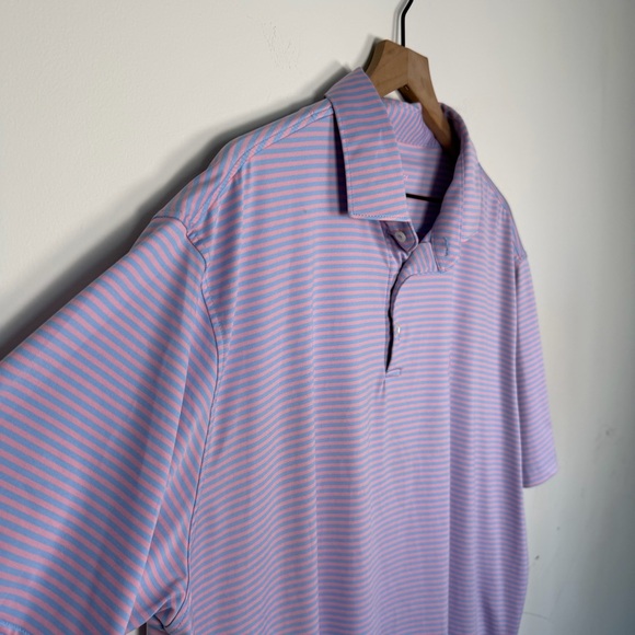 Rhoback Pink Blue Stripe Short Sleeve Polo Men's Size XXL Golf Office Casual - Picture 2 of 7
